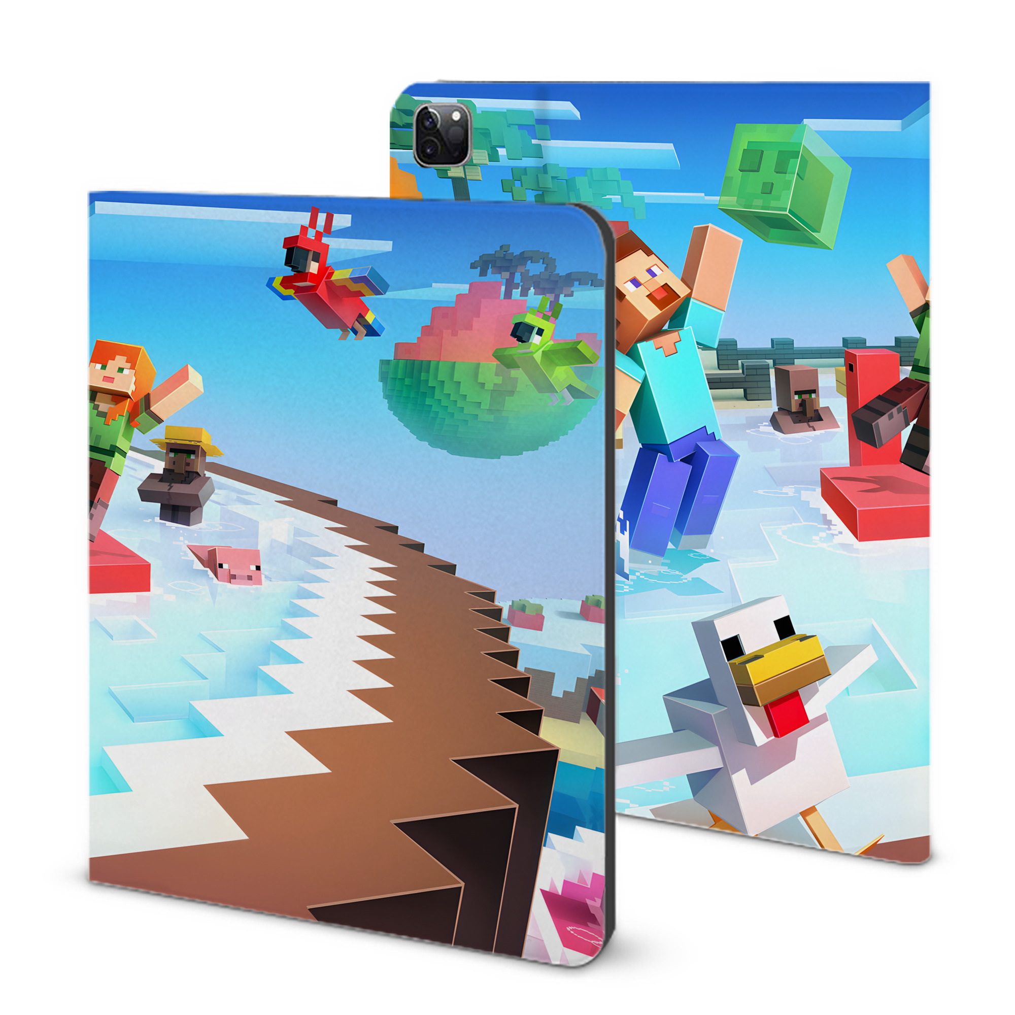 （画像用） マインクラフト ブロックの世界 Minecraft MC Block world IPad ケース ブック型 PUレザー TPU 耐衝撃 軽量 薄型 ペン収納なし 全面保護 IPad 各モデル対応